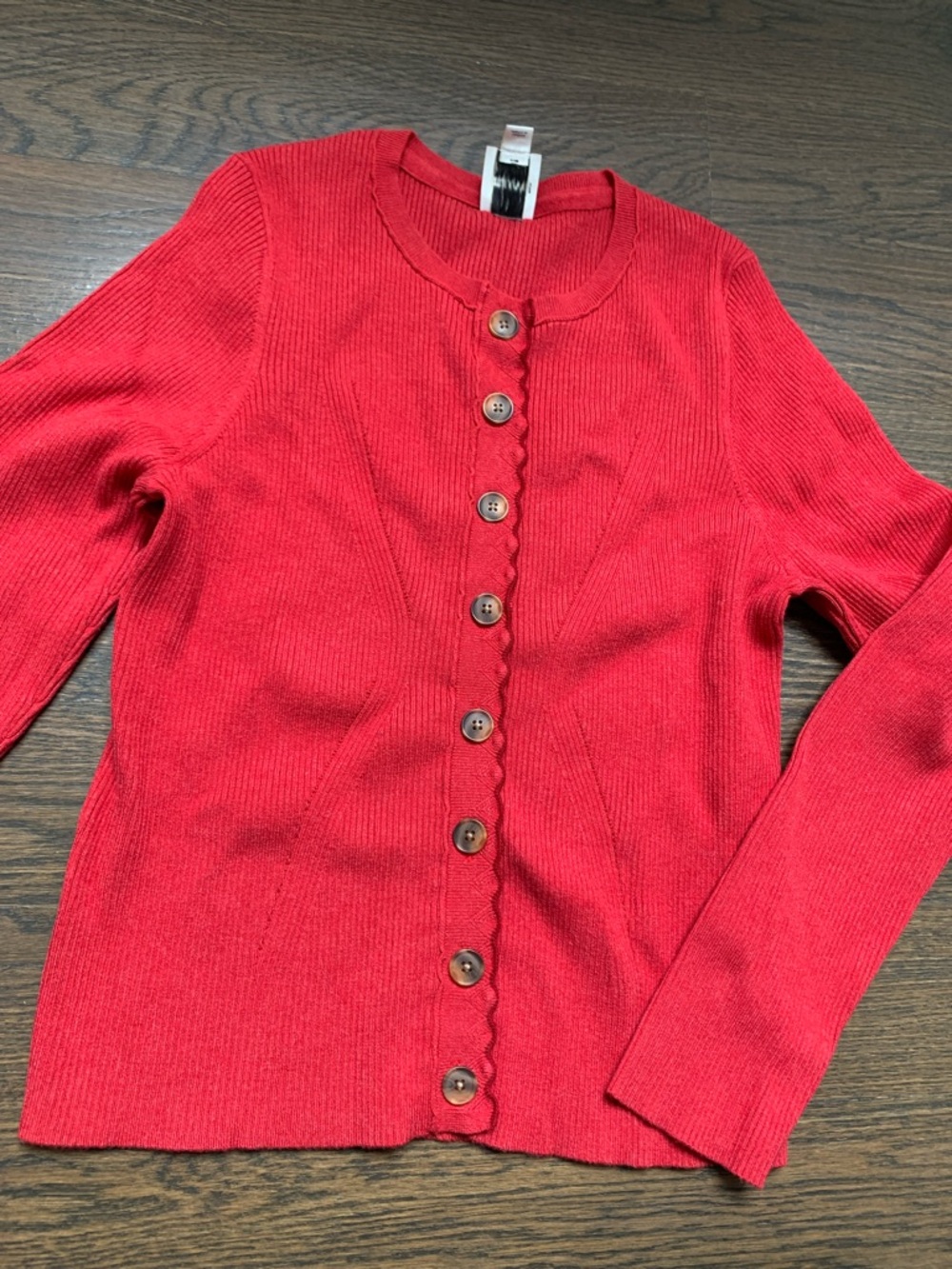 Maeve Rust Ribbed Button-Front Cardigan - Picture 2 of 4